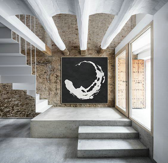 Original Extra Large Wall Art,Oversized Minimal Black And White Painting - Canvas Paintings For Sale